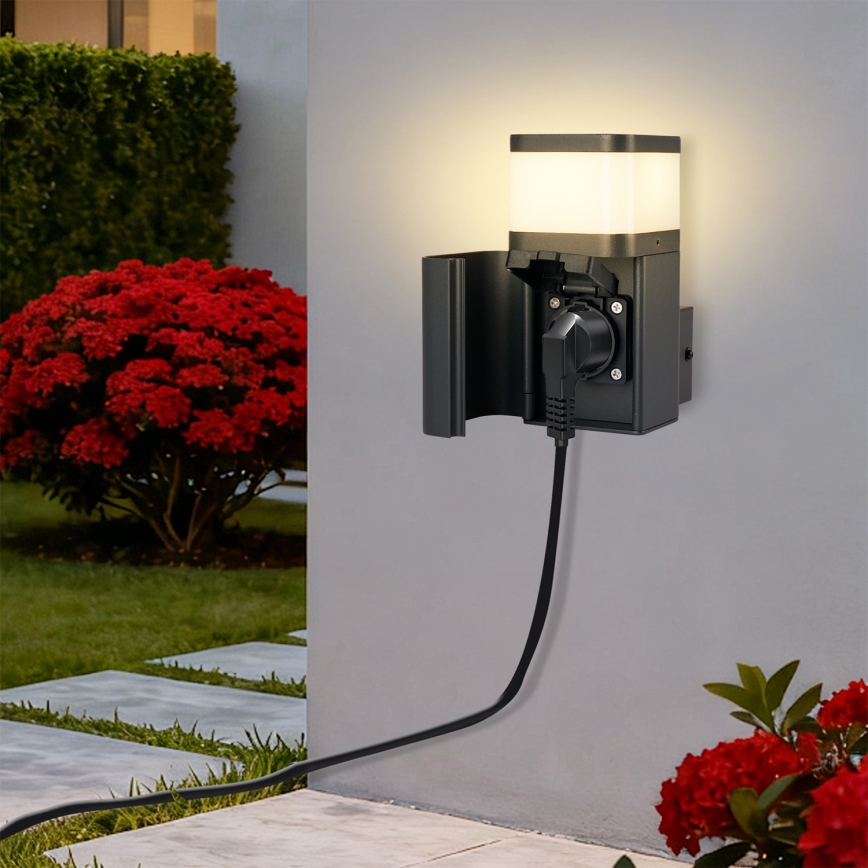 Brilagi - Уличный настенный светильник PILLAR с розеткой SCHUKO 1xG9/11W/230V IP44 антрацит