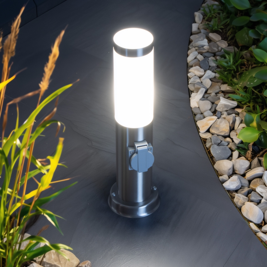 Brilagi - Уличный светильник с 2 розетками SCHUKO NOVA 1xE27/15W/230V 40 cm IP44 матовый хром