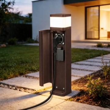 BRILAGI - Уличный светильник с 2 розетками SCHUKO PILLAR 1xG9/11W/230V IP44 коричневый