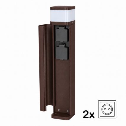 BRILAGI - Уличный светильник с 2 розетками SCHUKO PILLAR 1xG9/11W/230V IP44 коричневый