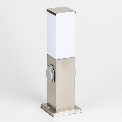 Brilagi - Уличный светильник с 2 розетками SCHUKO NOVA 1xE27/15W/230V 40 см IP44 матовый хром