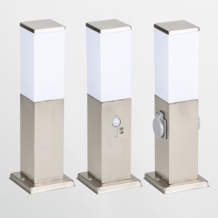 Brilagi - Уличный светильник с 2 розетками SCHUKO NOVA 1xE27/15W/230V 40 см IP44 матовый хром