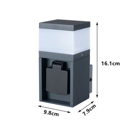 Brilagi - Уличный настенный светильник с розеткой SCHUKO PILLAR 1xG9/11W/230V IP44 антрацит