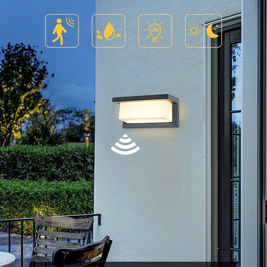 Brilagi - Уличный светодиодный настенный светильник с датчиком BRICKY LED/12W/230V антрацит IP54