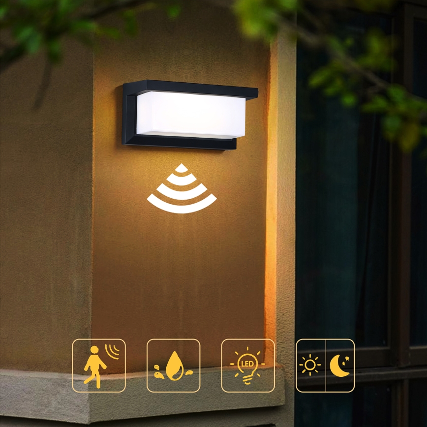 Brilagi - Уличный светодиодный настенный светильник с датчиком BRICKY LED/12W/230V черный IP54