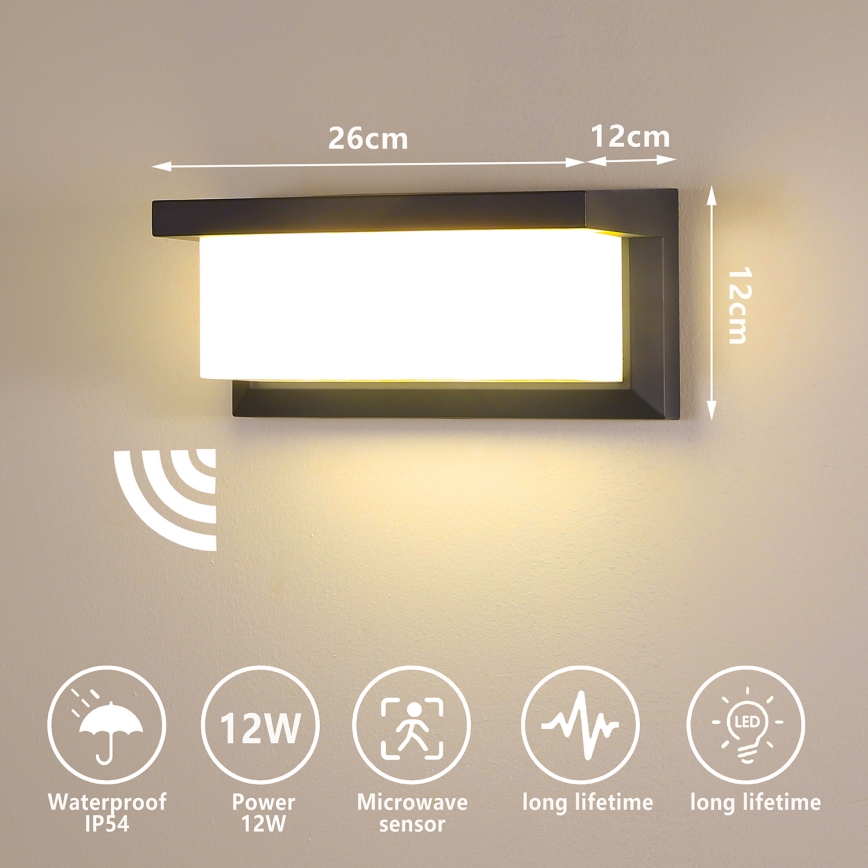 Brilagi - Уличный светодиодный настенный светильник с датчиком BRICKY LED/12W/230V антрацит IP54