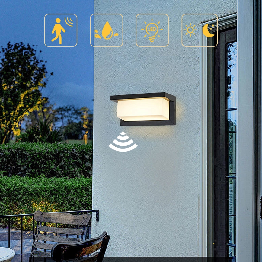 Brilagi - Уличный светодиодный настенный светильник с датчиком BRICKY LED/12W/230V черный IP54
