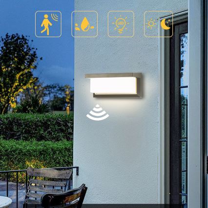 Brilagi - Уличный светодиодный настенный светильник с датчиком BRICKY LED/12W/230V серый IP54