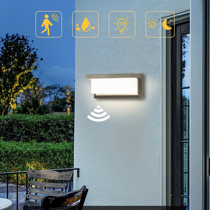 Brilagi - Уличный светодиодный настенный светильник с датчиком BRICKY LED/12W/230V серый IP54