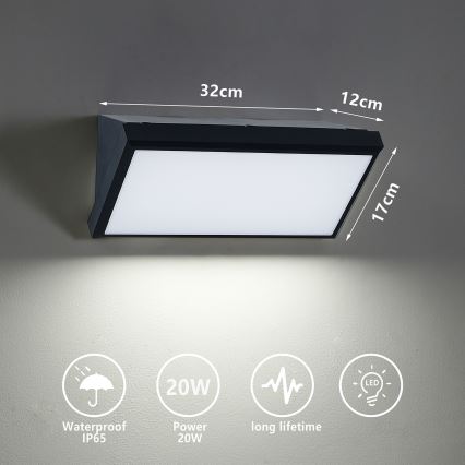 Brilagi - Уличный светодиодный настенный светильник TRIANGLE LED/20W/230V 3000/4000/6500K черный IP65