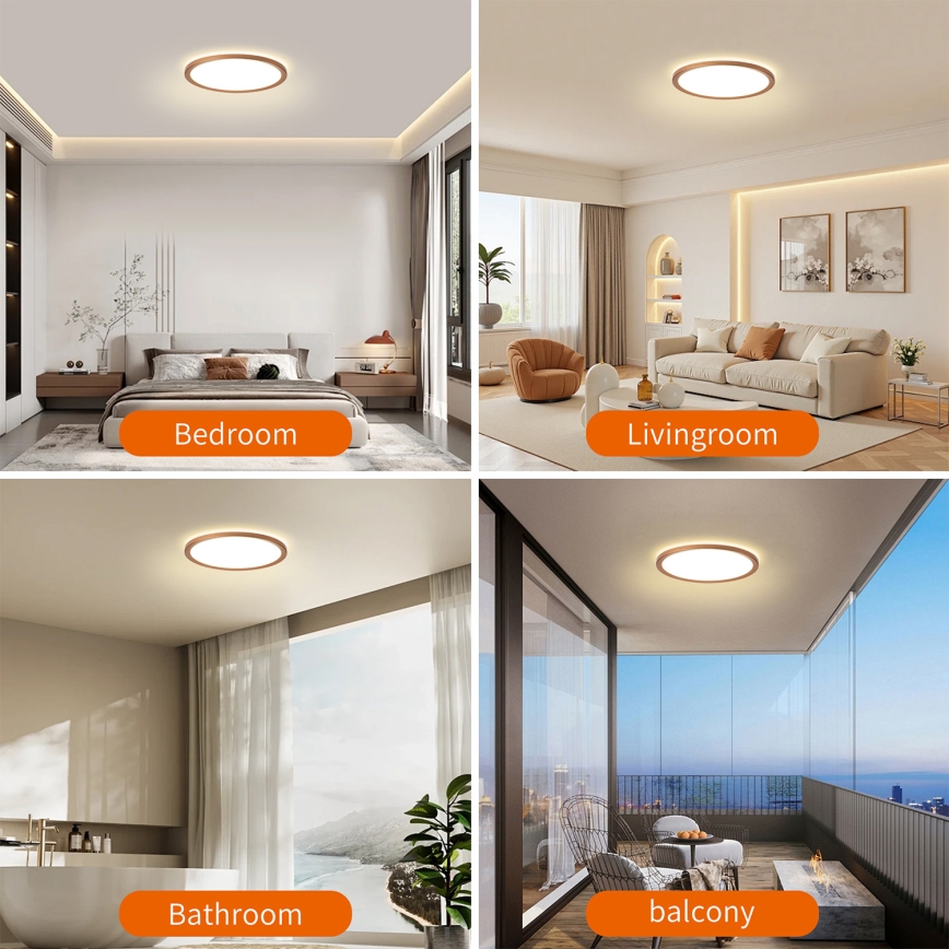 Brilagi - ультратонкий LED стельовий світильник для ванної кімнати ULTRA SLIM, 12 Вт, 230 В, діаметр 22,5 см, рожеве золото, IP54