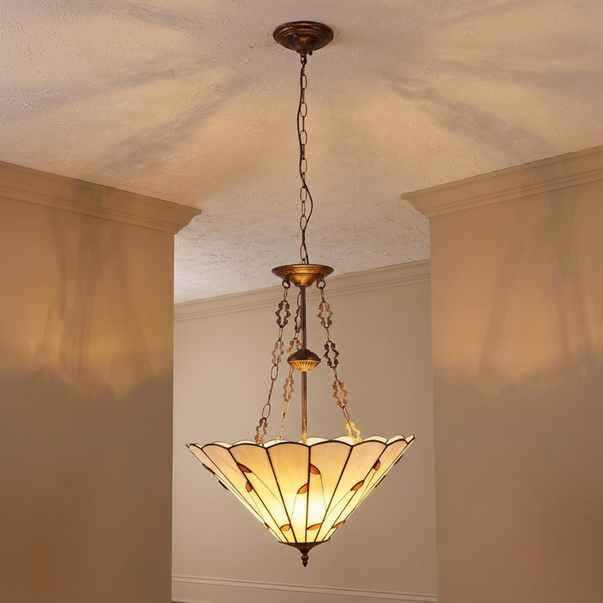 Brilagi - витражная люстра в стиле Tiffany на цепи FOLIA, 3xE27/60W/230V, диаметр 50 см