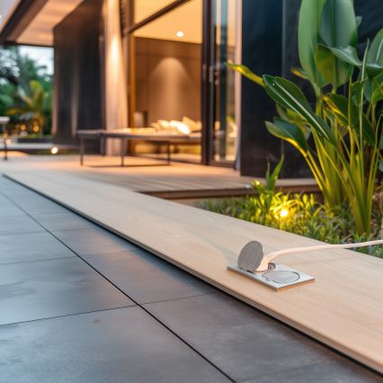 Brilagi - Вулична вбудована підлогова подвійна розетка IP55 срібний прямокутний