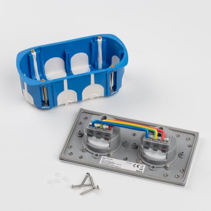 Brilagi - Вулична вбудована підлогова подвійна розетка IP55 срібний прямокутний