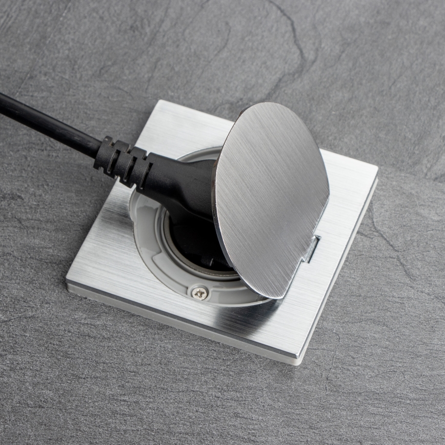 Brilagi - Вулична вбудована підлогова розетка IP55 матовий хром квадратна