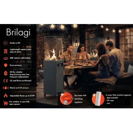 Брілагі - Вуличний газовий камін FLARO GAS 142x36 см 8 кВт 1xAAA антрацит + захисний чохол