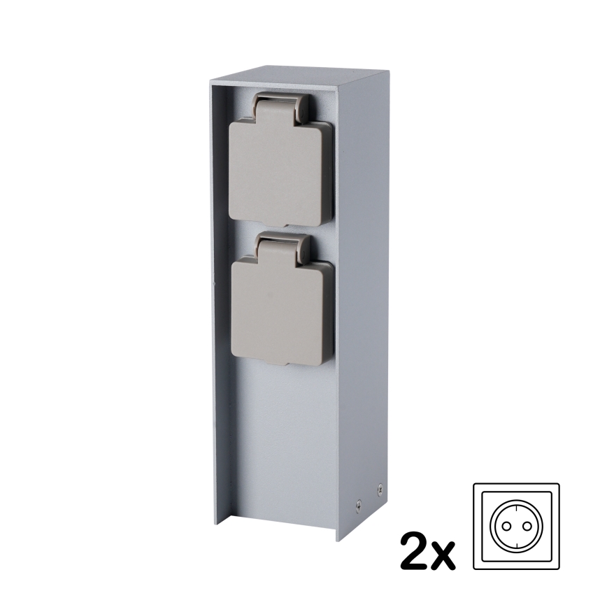 Brilagi - Вуличний розетковий стовпчик PILLAR, 2 розетки SCHUKO, 230V, IP44, сріблястий