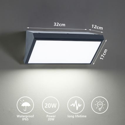 Brilagi - Вуличний світлодіодний настінний світильник TRIANGLE LED/20W/230V антрацит IP65