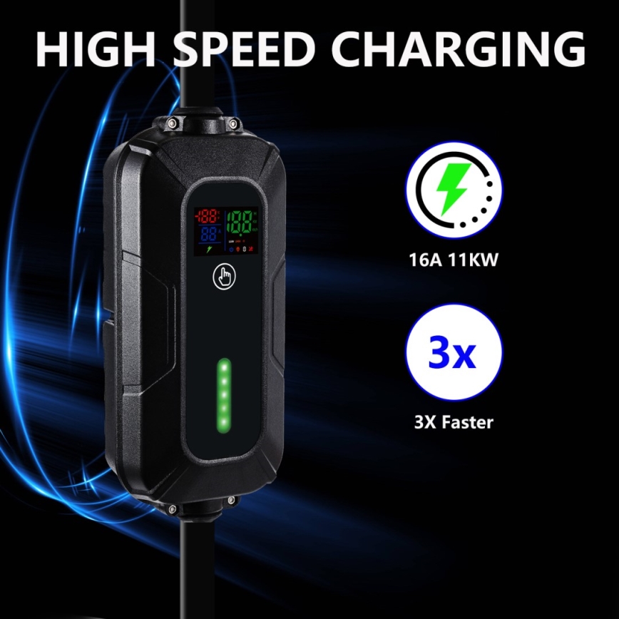 Brilagi - Дорожня зарядна станція для електромобілів FAST AC Type 2 16A/380V 11kW + штекер 230V, 3,7kW 5м + чохол