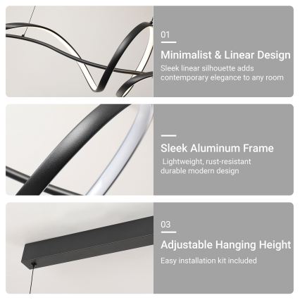 Brilagi - LED люстра з регулюванням яскравості на тросі SIGNATURE LED/55W/230V 3000-6000K 120x23 см чорна + дистанційне керування
