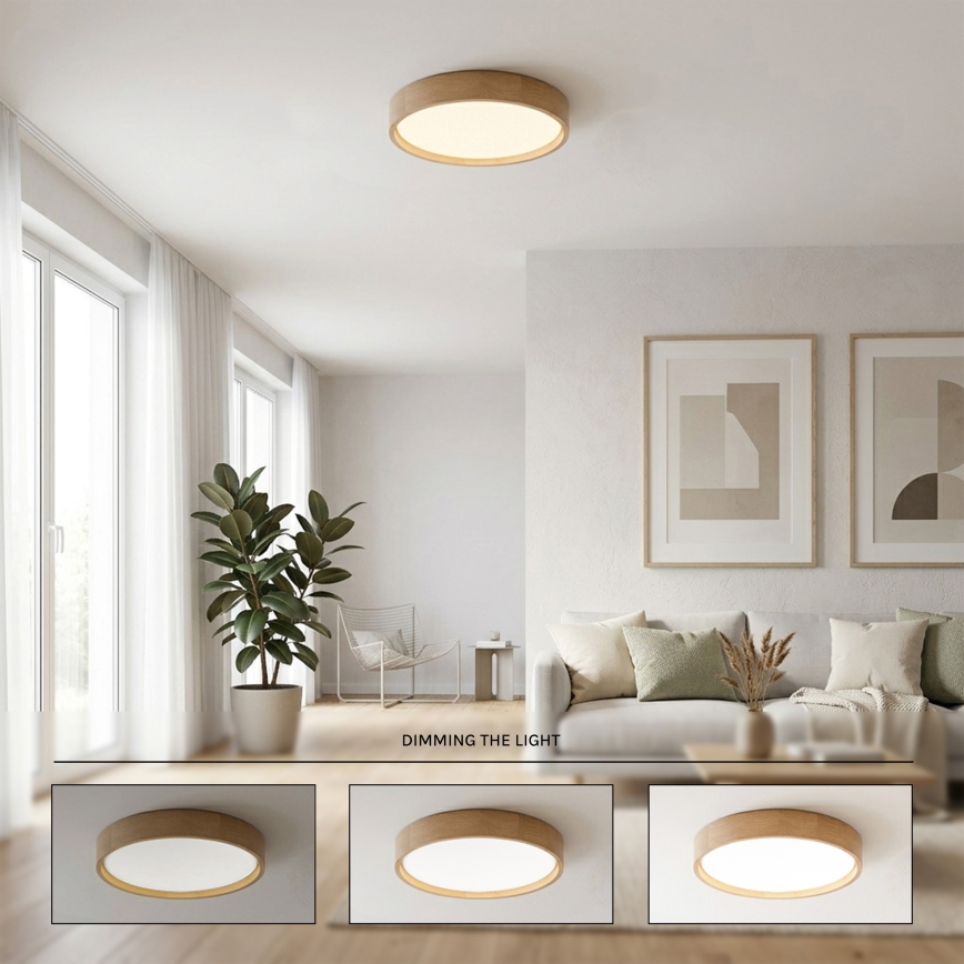 Brilagi - димований LED стельовий світильник MANAROLA SMART, 24 Вт / 230 В, 3000–6000 K, Wi‑Fi Tuya Beacon, діаметр 41 см, дуб + пульт дистанційного керування