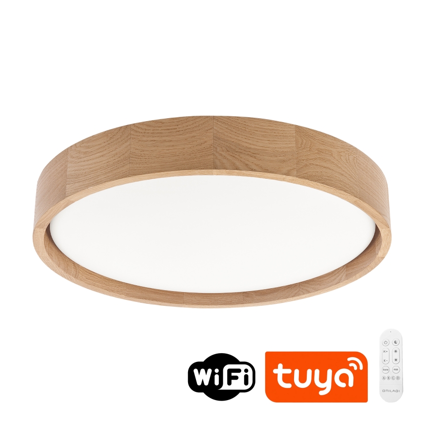 Brilagi - димований LED стельовий світильник MANAROLA SMART, 24 Вт / 230 В, 3000–6000 K, Wi‑Fi Tuya Beacon, діаметр 41 см, дуб + пульт дистанційного керування
