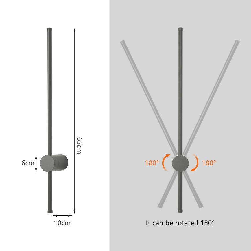 Brilagi - LED зовнішній настінний світильник AURA LED/12W/230V 4000K IP54 65 cm антрацит CRI 90