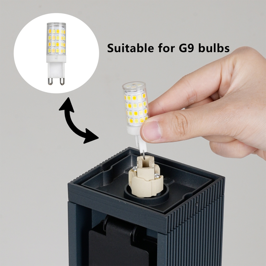Brilagi -Зовнішній світильник з 2 розетками SCHUKO PILLAR 1xG9/11W/230V IP44 антрацит