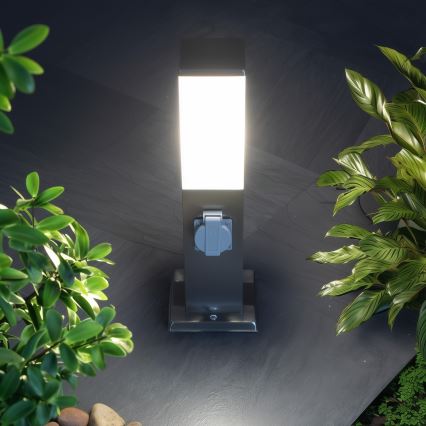 Brilagi - Зовнішній світильник із 2 розетками SCHUKO NOVA 1xE27/15W/230V 40 cm IP44 матовий хром