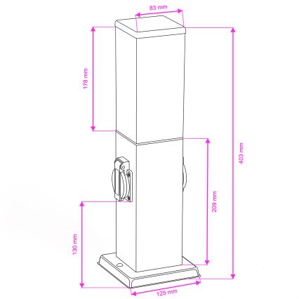 Brilagi - Зовнішній світильник із 2 розетками SCHUKO NOVA 1xE27/15W/230V 40 cm IP44 матовий хром
