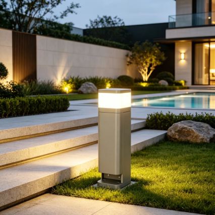 BRILAGI - Зовнішня лампа з 2 розетками SCHUKO PILLAR 1xG9/11W/230V IP44 сіра