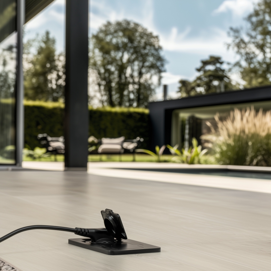 Brilagi - Зовнішня вбудована підлогова подвійна розетка IP55, чорна, прямокутна