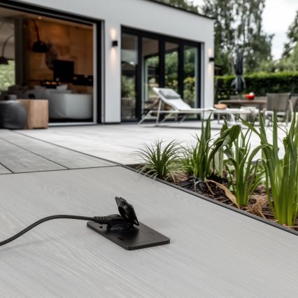 Brilagi - Зовнішня вбудована підлогова подвійна розетка IP55, чорна, прямокутна