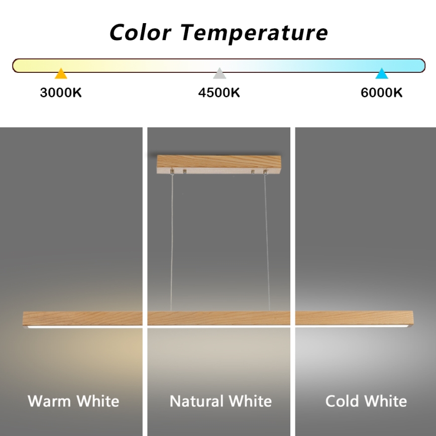 Brilagi - Диммируемая LED-люстра на тросе OAK SMART LED/30 Вт/230 В Wi-Fi Tuya, отделка дуб, в комплекте пульт дистанционного управления