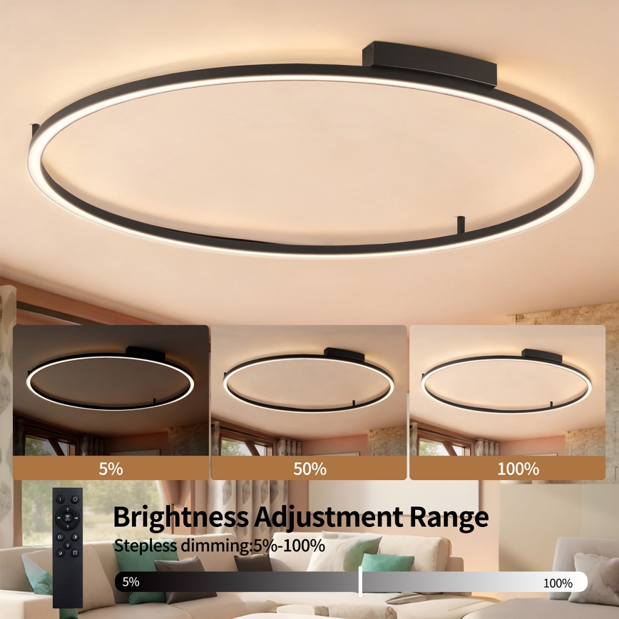 Brilagi - Диммируемый LED-потолочный светильник PORTOFINO LED/85 Вт/230 В 3000–6000 К, диаметр 120 см, черный + пульт дистанционного управления