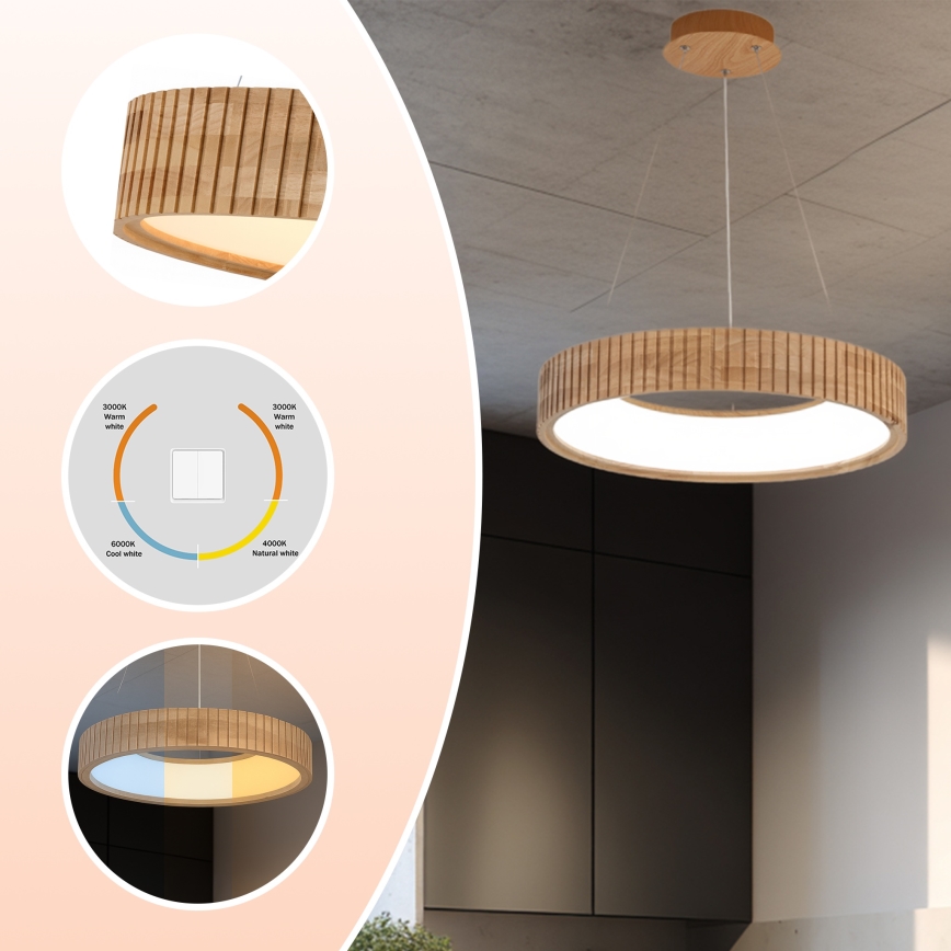 Brilagi - LED-подвесной светильник на тросе FALCON WOOD MODERN LED/30W/230V 3000/4000/6000K, диаметр 45 см, дерево