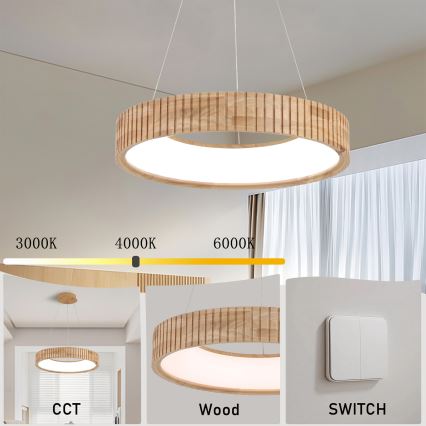 Brilagi - LED-подвесной светильник на тросе FALCON WOOD MODERN LED/30W/230V 3000/4000/6000K, диаметр 45 см, дерево