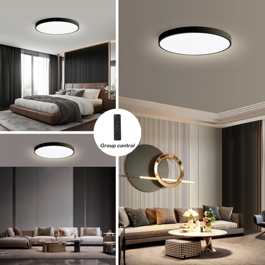 Brilagi - диммируемый потолочный светильник POOL SMART LED, 128 Вт, 230 В, 3000–6000 К, диаметр 100 см, Wi‑Fi Tuya, чёрный, с пультом дистанционного управления
