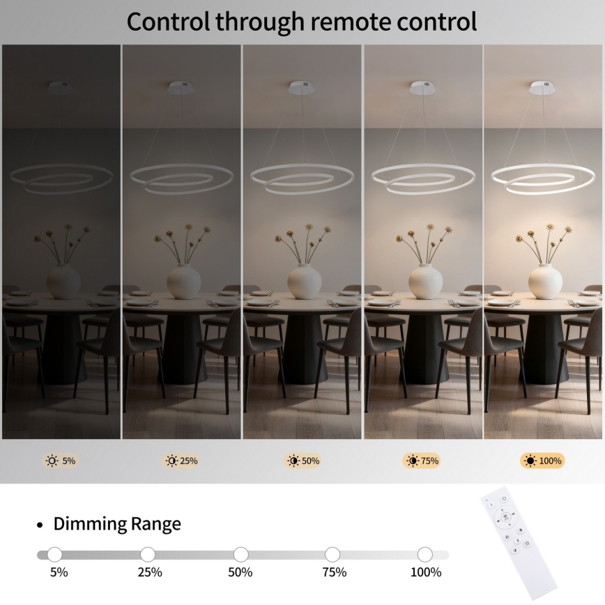 Brilagi - LED-затемнювана люстра на тросі TWISTER LED/75W/230V 3000-6000K діам. 70 см біла + пульт дистанційного керування