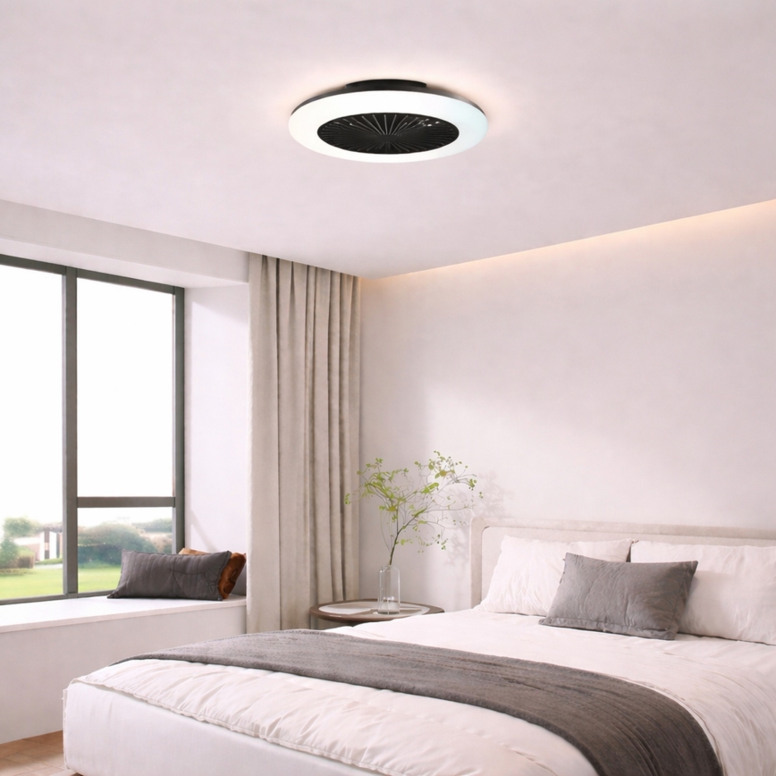 Brilliant - диммируемый светодиодный (LED) потолочный светильник с вентилятором MONTERO, LED/20W/230V, 2700-6500K, диаметр 42 см, черный + пульт дистанционного управления