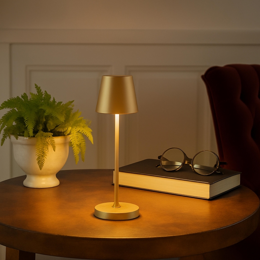 Brilliant - ELORA LED, регульована сенсорна акумуляторна настільна лампа для вулиці LED/2,5W/5V 2700K 2600 mAh IP44, золота