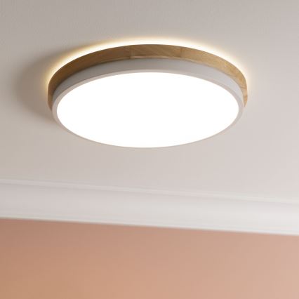 Brilliant - Світлодіодний стельовий світильник з регулюванням яскравості BAARLO LED/24W/230V діаметр 35 см білий/каучукове дерево - FSC сертифіковано