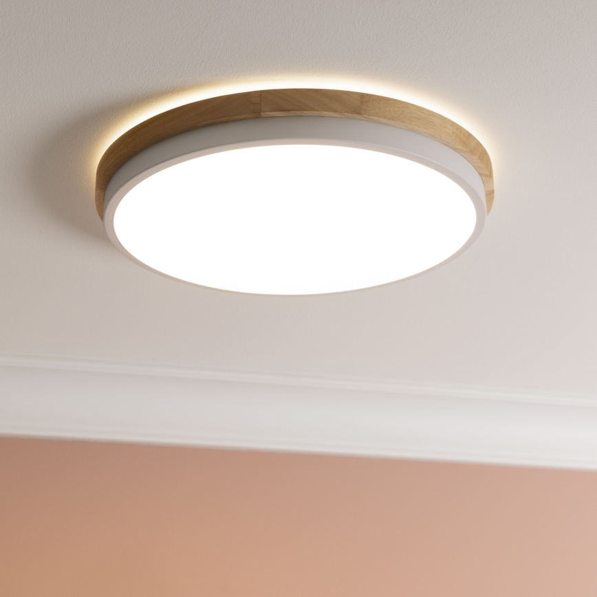 Brilliant - Світлодіодний стельовий світильник з регулюванням яскравості BAARLO LED/24W/230V діаметр 35 см білий/каучукове дерево - FSC сертифіковано