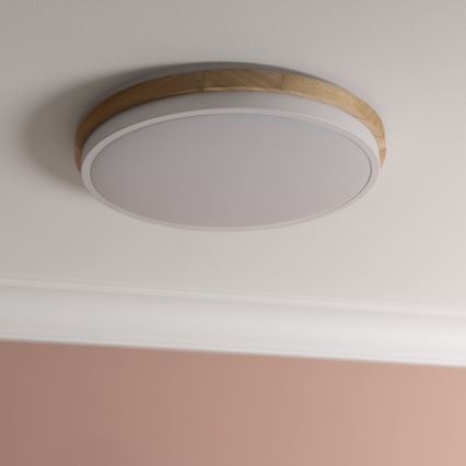 Brilliant - Світлодіодний стельовий світильник з регулюванням яскравості BAARLO LED/24W/230V діаметр 35 см білий/каучукове дерево - FSC сертифіковано