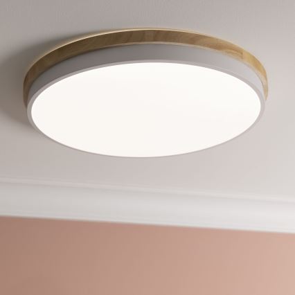 Brilliant - Світлодіодний стельовий світильник з регулюванням яскравості BAARLO LED/36W/230V 3000-6500K діаметр 50 см білий/каучукове дерево + пульт дистанційного керування - FSC сертифіковано