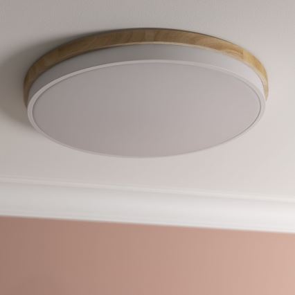 Brilliant - Світлодіодний стельовий світильник з регулюванням яскравості BAARLO LED/36W/230V 3000-6500K діаметр 50 см білий/каучукове дерево + пульт дистанційного керування - FSC сертифіковано