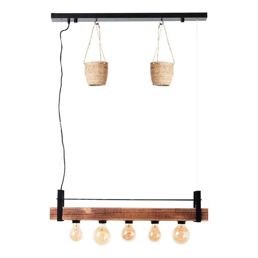 Brilliant - Подвесная люстра на тросе BANKWOOD 5xE27/28W/230V, отделка тополь