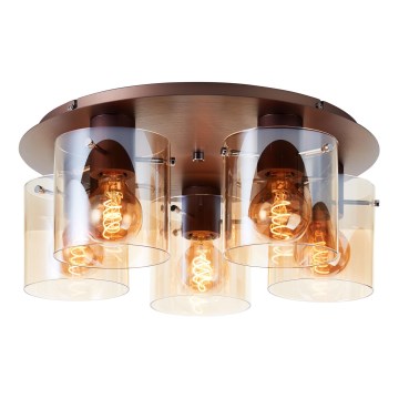 Brilliant - Стельовий світильник PETJE 5×E27/40W/230V діам. 52 см коричневий/димчастий