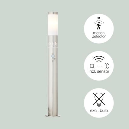 Brilliant - Світлодіодна вулична лампа з датчиком LEIGH LED/0,9W/230V + 1xE27/11W 80 см IP44 глянцевий хром