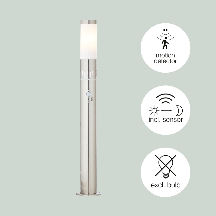 Brilliant - Світлодіодна вулична лампа з датчиком LEIGH LED/0,9W/230V + 1xE27/11W 80 см IP44 глянцевий хром